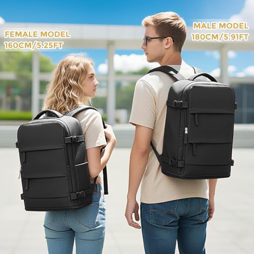 Coowoz Travel Backpack For Women Men Carry On Backpack Hiking Backpack Waterproof Outdoor Sports Rucksack Casual Daypack Travel Essentials（Black） 25L