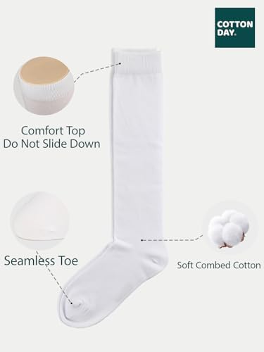 COTTON DAY 3 Pack Kids Girls Unisex Soft Knee High School Uniform Dress Socks Seamless Toe Black White Navy Blue Burgundy