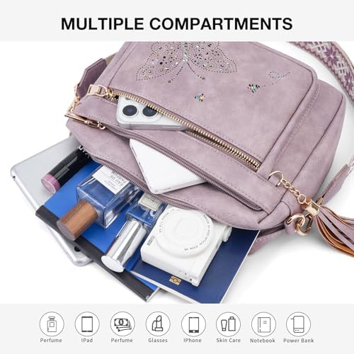 Crossbody Bags For Women Trendy Leather Crossbody Purse Shoulder Handbags Butterfly Design