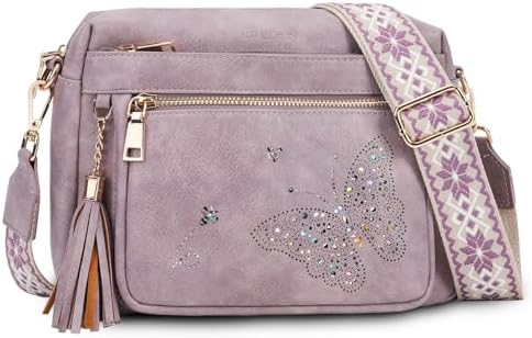 Crossbody Bags for Women Trendy Leather Crossbody Purse Shoulder Handbags Butterfly Design