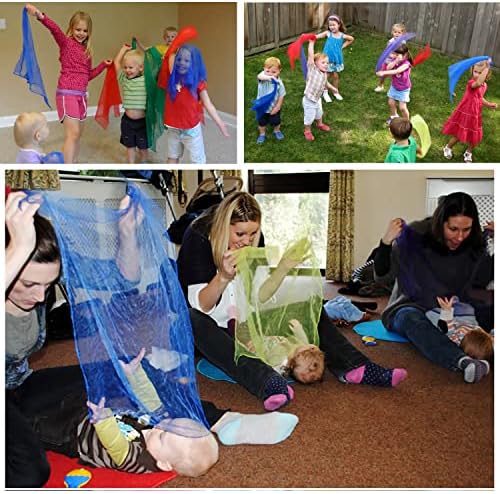 Dance Scarves For Kids 12 Pcs Music Scarves Dance Scarf Play Scarves For Children Movement Square Juggling Silk Tricks Scarves Rhythm Band Scarves(6 Colors 24" X 24")