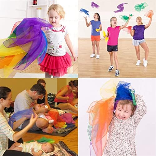 Dance Scarves For Kids 12 Pcs Music Scarves Dance Scarf Play Scarves For Children Movement Square Juggling Silk Tricks Scarves Rhythm Band Scarves(6 Colors 24" X 24")
