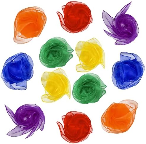 Dance Scarves for Kids 12 Pcs Music Scarves Dance Scarf Play Scarves for Children Movement Square Juggling Silk Tricks Scarves Rhythm Band Scarves(6 Colors 24" x 24")
