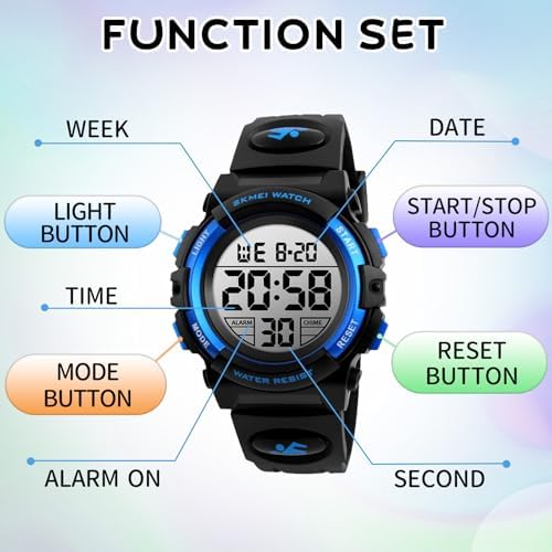 Dayllon Kids Digital Watch Boys Outdoor Sports 50M Waterproof Girls Watches Alarm Clock 12/24 H Stopwatch Calendar For Ages 3-15 Boy Girl Wristwatch Kids Gift