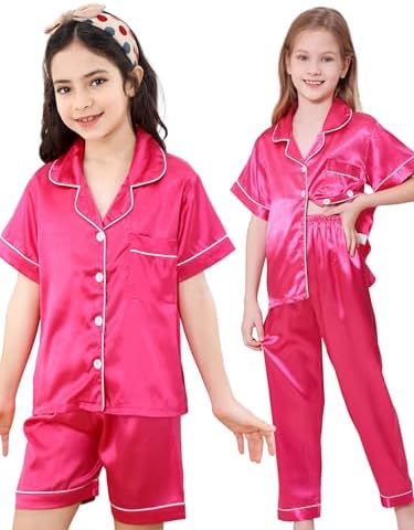 DIPUG 3 Piece Girls Silk Pajamas Set Soft Satin PJs Sleepwear For Comfortable Nights