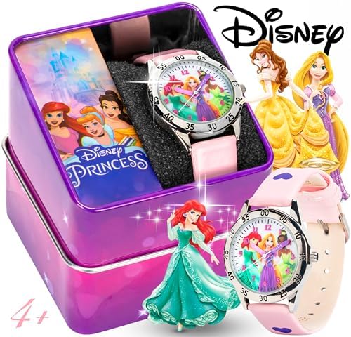 Disney Princess Time Teacher Watch For Kids – Easy Analog Time Learning Colorful Princess Design Adjustable Strap