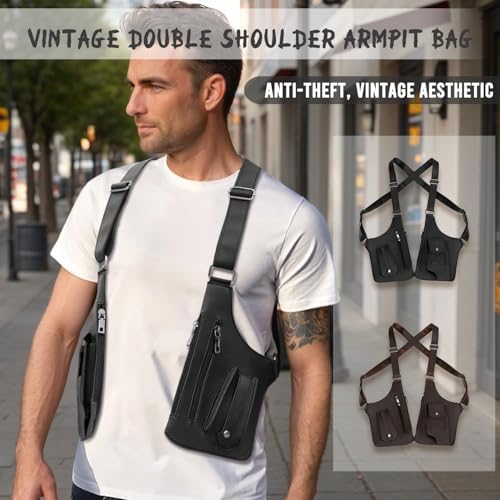Double Shoulder Armpit Bag 2025 New Men Anti-Theft Underarm Wallet Pocket Holster Phone Leisure Double Shoulder Pouch