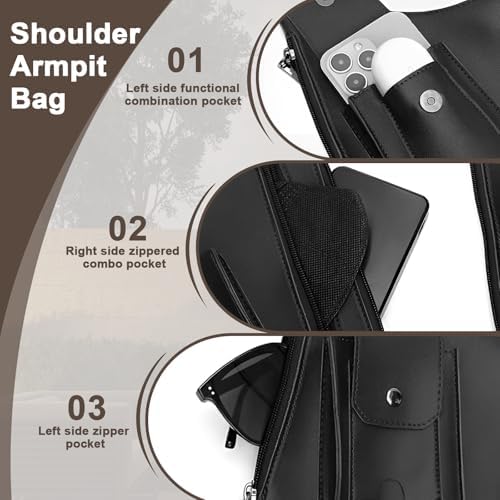 Double Shoulder Armpit Bag For Men Anti-theft Bag With Double Shoulder Straps Anti Theft Harness For Men Leather Anti-theft Harness Wallet (Black)