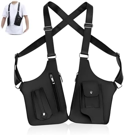 Double Shoulder Armpit Bag for Men Anti-theft Bag with Double Shoulder Straps Anti Theft Harness for Men Leather Anti-theft Harness Wallet (Black)