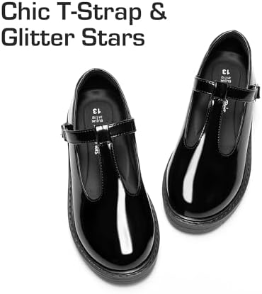 DREAM PAIRS Girls Mary Jane Dress Shoes Chunky Platform School Uniform Shoes T-Strap Oxfords Loafers Star Flats