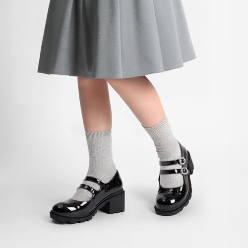 DREAM PAIRS Mary Jane Shoes For Girls Platform School Uniform Party Chunky Dress Heel Double Straps Flats For Little Big Kid