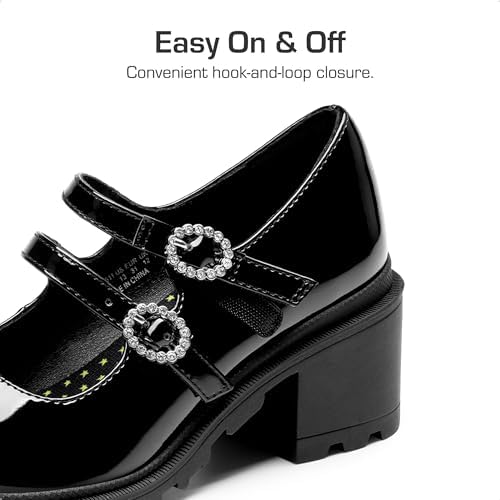 DREAM PAIRS Mary Jane Shoes For Girls Platform School Uniform Party Chunky Dress Heel Double Straps Flats For Little Big Kid