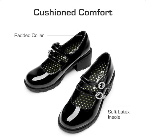 DREAM PAIRS Mary Jane Shoes For Girls Platform School Uniform Party Chunky Dress Heel Double Straps Flats For Little Big Kid