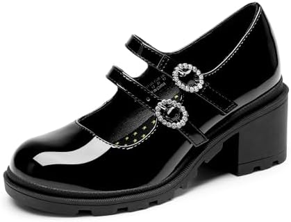 DREAM PAIRS Mary Jane Shoes for Girls Platform School Uniform Party Chunky Dress Heel Double Straps Flats for Little Big Kid