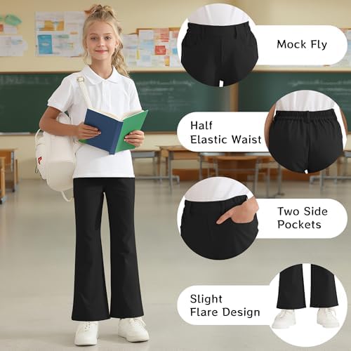 Dreammonkey Girls Flare Dress Pants Kids Bootcut School Uniform Slacks With Half Elastic Waist Size 6-15 Years