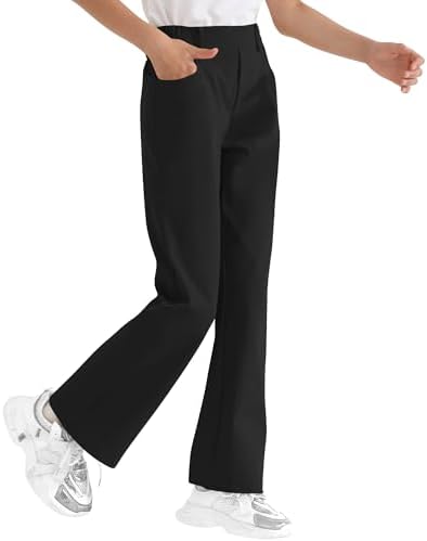 Dreammonkey Girls Flare Dress Pants Kids Bootcut School Uniform Slacks with Half Elastic Waist Size 6-15 Years