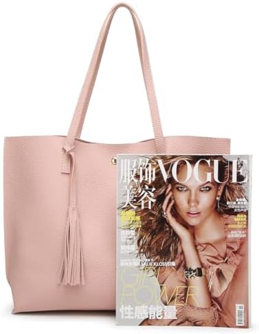 Dreubea Women's Soft Faux Leather Tote Shoulder Bag From Big Capacity Tassel Handbag