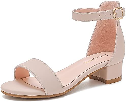 Dufannie Girls Sandals Low Heels Dress Pump Ankle Strap Open Toe Flower Girl Wedding Party for Toddler Little Big Kid