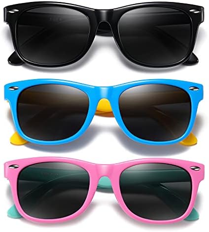 DYLB Kids Polarized Sunglasses For Girls Boys 3 Pack Flexible TPEE Rubber Frame For Children Age 3-8