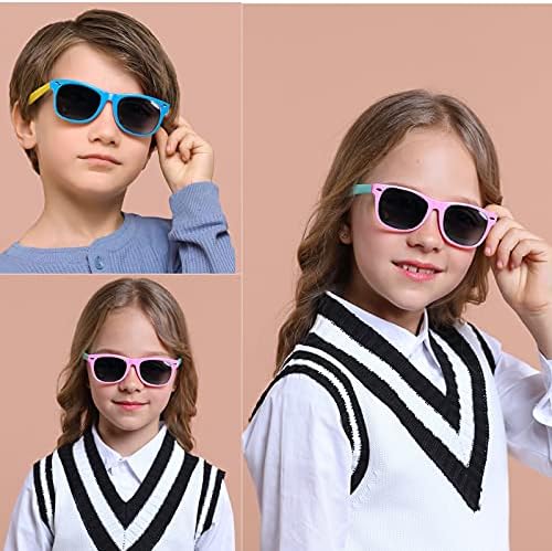 DYLB Kids Polarized Sunglasses For Girls Boys 3 Pack Flexible TPEE Rubber Frame For Children Age 3-8