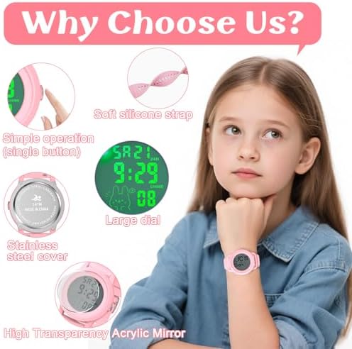 Edillas 1.57 Inch Kid Watch Digital For Teen Girls Large Screen Sports Watch With Blacklight Timer Countdown Waterproof Soft Silicone Band Date Alarm Ideal Gift For Kids Students Ages 5-16