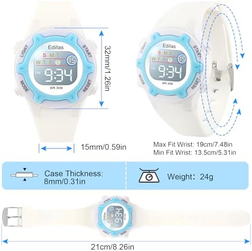 Edillas Kids Watch Digital For Girls Boys Children Waterproof Watches Multi-Functional With LED Backlight Alarm/Stopwatch For Student Ages 4-13