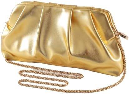 Evening Bag For Women Ruched Clutch Purse Detachable Metal Chain Crossbody Bag