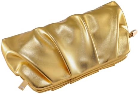 Evening Bag For Women Ruched Clutch Purse Detachable Metal Chain Crossbody Bag