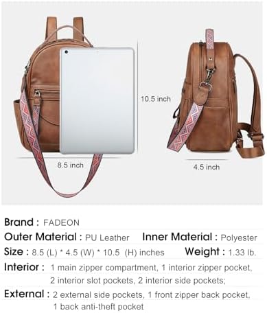 FADEON Mini Backpack Purse For Women Designer Leather Cute Roomly Small Backpacks Ladies Shoulder Backpack Fashion Handbag