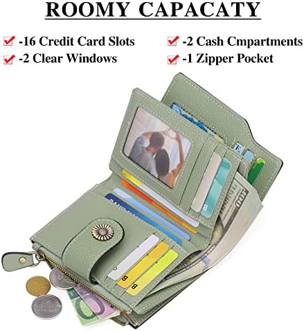 Falan Mule Women's Lightweight Genuine Leather Wallet Includes Card Holders RFID-Blocking Lightweight Photo & ID Holder Green