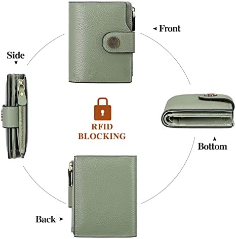 Falan Mule Women's Lightweight Genuine Leather Wallet Includes Card Holders RFID-Blocking Lightweight Photo & ID Holder Green