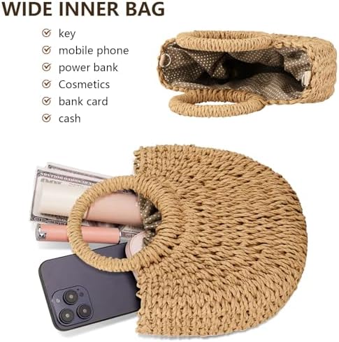 FENBEN Straw Hobo Bags For Women Small Crossbody Bag Beach Purse Weave Shoulder Handbag Rattan