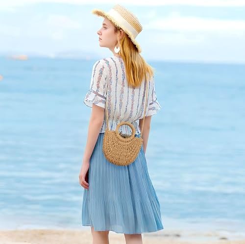 FENBEN Straw Hobo Bags For Women Small Crossbody Bag Beach Purse Weave Shoulder Handbag Rattan