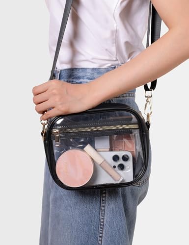 Fibrdoo Clear Bag Stadium Approved Leather Clear Crossbody Purse Bag For Concerts Sports Events Festivals