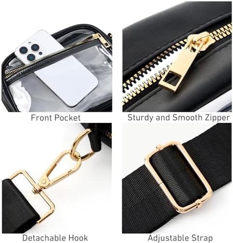 Fibrdoo Clear Bag Stadium Approved Leather Clear Crossbody Purse Bag For Concerts Sports Events Festivals