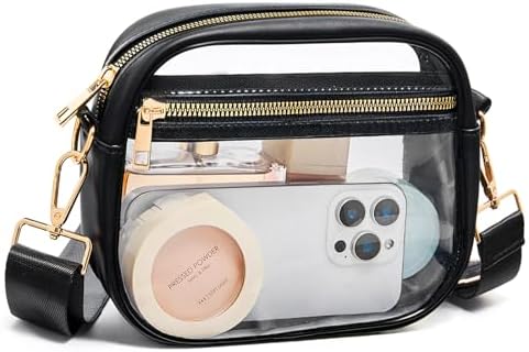 Fibrdoo Clear Bag Stadium Approved Leather Clear Crossbody Purse Bag for Concerts Sports Events Festivals