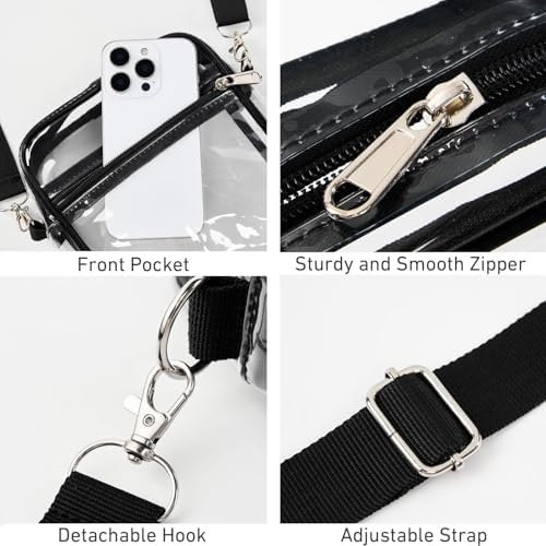 Fibrdoo Clear Crossbody Purse Bag Clear Bag Stadium Approved With Front Pocket For Concerts Sports Festivals