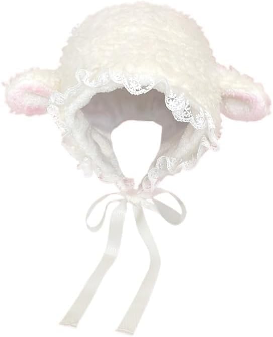 Fleece Animal Hat Cute Sheep Cap For Girls Cute Y2k Beanie Kawaii Cap Winter Headwear Cosplay Photo Props Party Supplies