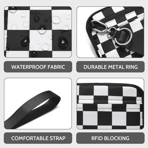 FODOKO Wristlet Wallets For Women Nylon Quilted Wallet With 4 Zippers Travel Credit Card Holder Cell Phone Organizer