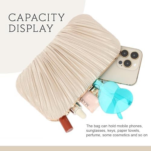 Freie Liebe Clutch Purses For Women Evening Bag Pleated Clutch Bag With Chain For Wedding Party