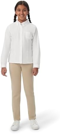 French Toast Girls' Fitted Wrinkle-Resistant Long Sleeve Oxford Shirt