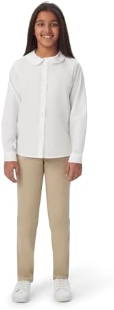 French Toast Girls' Long Sleeve Woven Shirt With Peter Pan Collar (Standard & Plus)