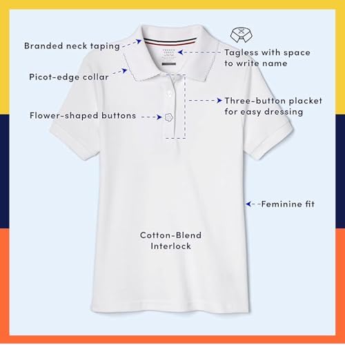 French Toast Girls' Short Sleeve Picot Collar Polo School Uniform Shirt (Standard And Plus)