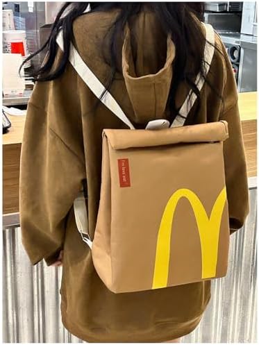 Funny Retro Paper Bag Casual Canvas Backpack Classic Large Capacity Bag Personalized Shoulder Casual Canvas Backpack