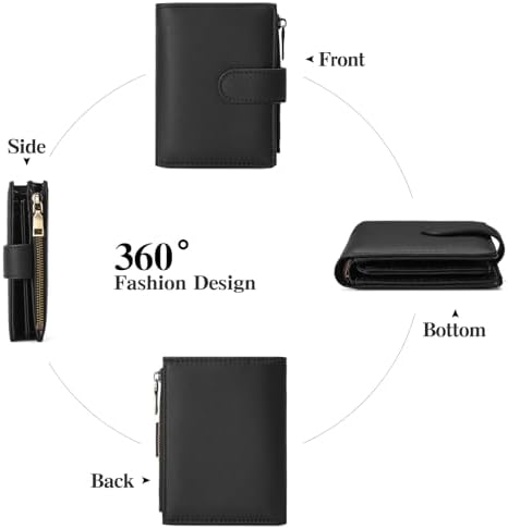 GAEKEAO Small Wallets For Women Leather RFID Blocking Bifold Zipper Pocket Wallet Card Case Purse With ID Window