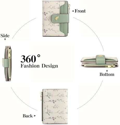 GAEKEAO Small Wallets For Women RFID Blocking Leather Bifold Zipper Pocket Wallet Credit Card Holder With ID Window