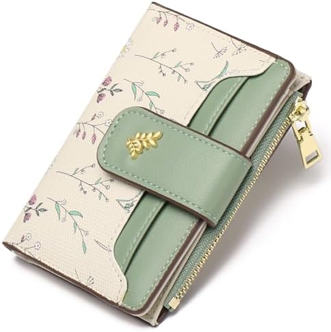 GAEKEAO Small Wallets for Women RFID Blocking Leather Bifold Zipper Pocket Wallet Credit Card Holder with ID Window