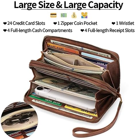 GAEKEAO Wallet For Women Clutch RFID Blocking Wristlet Leather Purse Large Capacity Credit Card Holder With Grip Hand Strap