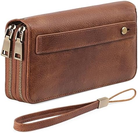 GAEKEAO Wallet for Women Clutch RFID Blocking Wristlet Leather Purse Large Capacity Credit Card Holder with Grip Hand Strap