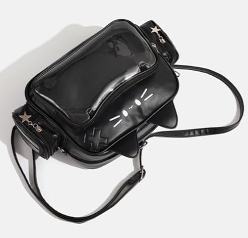 Generic Cute Cat Ita Bag Pin Display Backpack PU Leather Tote Crossbody Bag (Black)